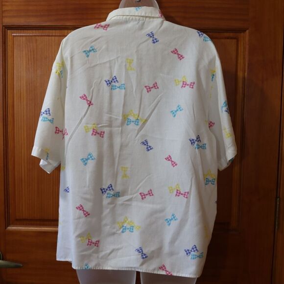E.B. eccobay Vintage White Colorful Bow Print Button Down Shirt Large - Picture 12 of 16